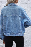 Fashion Street Solid Turndown Collar Long Sleeve Denim