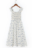 Fashion Elegant Floral Split Joint Flounce Square Collar Waist Skirt Dresses