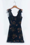 Elegant Floral Split Joint Flounce Spaghetti Strap A Line Dresses