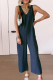 Casual Solid Split Joint V Neck Straight Jumpsuits