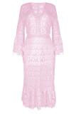 Fashion Street Solid Split Joint V Neck Princess Dresses