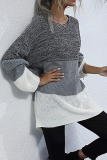 Casual Color Lump Contrast O Neck Tops Sweater