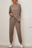 Fashion Casual Solid Split Joint O Neck Long Sleeve Two Pieces