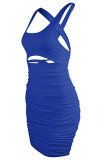 Sexy Solid Backless Cross Straps U Neck Wrapped Skirt Dresses