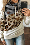 Fashion Casual Leopard Split Joint Hooded Collar Tops