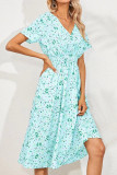 Fashion Simplicity Print Split Joint V Neck A Line Dresses