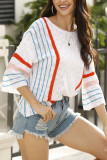 Fashion Sweet Striped Split Joint O Neck Tops