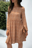 Fashion Casual Leopard Split Joint O Neck A Line Dresses