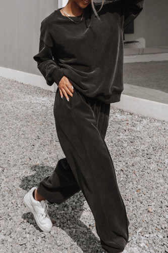 Fashion Sportswear Solid Split Joint O Neck Long Sleeve Two Pieces
