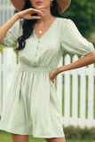 Sweet Print Buckle V Neck Dresses