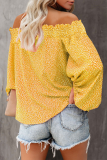 Elegant Print Split Joint Stringy Selvedge Off the Shoulder Tops