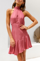 Sexy Patchwork Flounce Halter Mini Dress Dresses