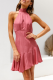 Sexy Patchwork Flounce Halter Mini Dress Dresses