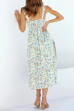 Elegant Floral Slit Fold V Neck A Line Dresses
