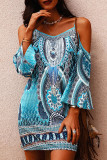 Fashion Casual Print Split Joint Spaghetti Strap A Line Dresses