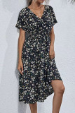 Fashion Simplicity Print Split Joint V Neck A Line Dresses