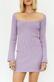 Casual Solid Frenulum Square Collar Pencil Skirt Dresses Sweater