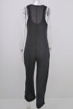 Fashion Casual Solid Split Joint U Neck Loose Jumpsuits