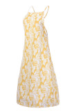Fashion Casual Print Slit Spaghetti Strap A Line Dresses