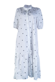 Casual Polka Dot Make Old Split Joint Buckle Flounce Mandarin Collar A Line Dresses