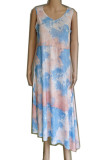 Fashion Street Tie Dye Split Joint O Neck A Line Dresses