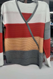 Fashion Street Color Lump Hollowed Out V Neck Tops