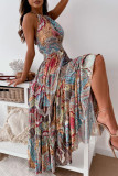 Fashion Street Print Split Joint Halter A Line Dresses