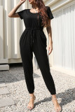 Fashion Casual Solid Split Joint O Neck Straight Jumpsuits