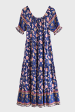 Fashion Elegant Floral Split Joint O Neck A Line Dresses