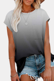 Casual Street Gradual Change Split Joint Pocket O Neck T-Shirts