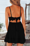 Elegant Solid Backless Strap Design V Neck A Line Dresses