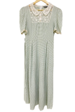 Elegant Plaid Lace With Belt Peter Pan Collar A Line Dresses