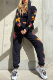 Fashion Casual Butterfly Print Hooded Collar Long Sleeve Two Pieces