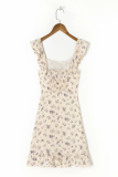 Fashion Sweet Floral Split Joint Flounce Square Collar Dresses