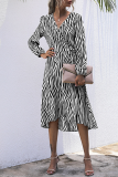 Elegant Animal Print Frenulum V Neck A Line Dresses