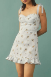 Sweet Plaid Floral Frenulum Flounce A Line Dresses
