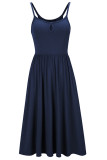 Fashion Casual Solid Split Joint Spaghetti Strap A Line Dresses