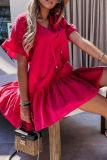 Fashion Sweet Solid Tassel Split Joint Flounce V Neck A Line Dresses