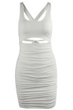 Sexy Solid Backless Cross Straps U Neck Wrapped Skirt Dresses