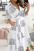 Fashion Street Print Frenulum V Neck A Line Dresses