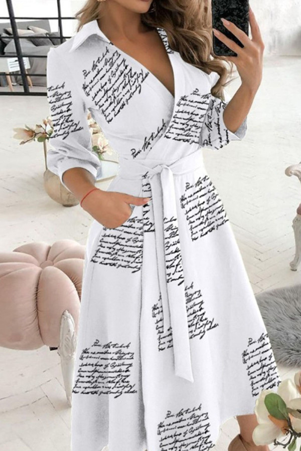 Fashion Street Print Frenulum V Neck A Line Dresses