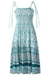 Fashion Street Print Split Joint Spaghetti Strap A Line Dresses