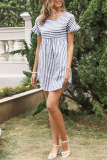 Elegant Striped Split Joint Asymmetrical A Line Dresses