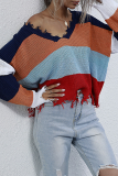 Casual Color Lump Tassel V Neck Tops Sweater
