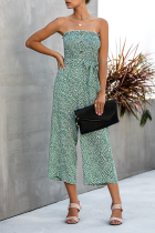 Elegant Print Buckle With Belt Strapless Regular Jumpsuits