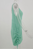 Fashion Casual Solid Draw String U Neck Straight Dresses