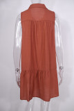 Fashion Casual Solid Split Joint Turndown Collar A Line Dresses