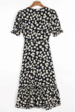 Fashion Street Print Split Joint Frenulum V Neck Printed Dresses