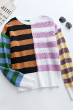 Casual Plaid Split Joint O Neck Tops Sweater