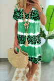 Street Leopard Tie Dye Split Joint V Neck Dresses